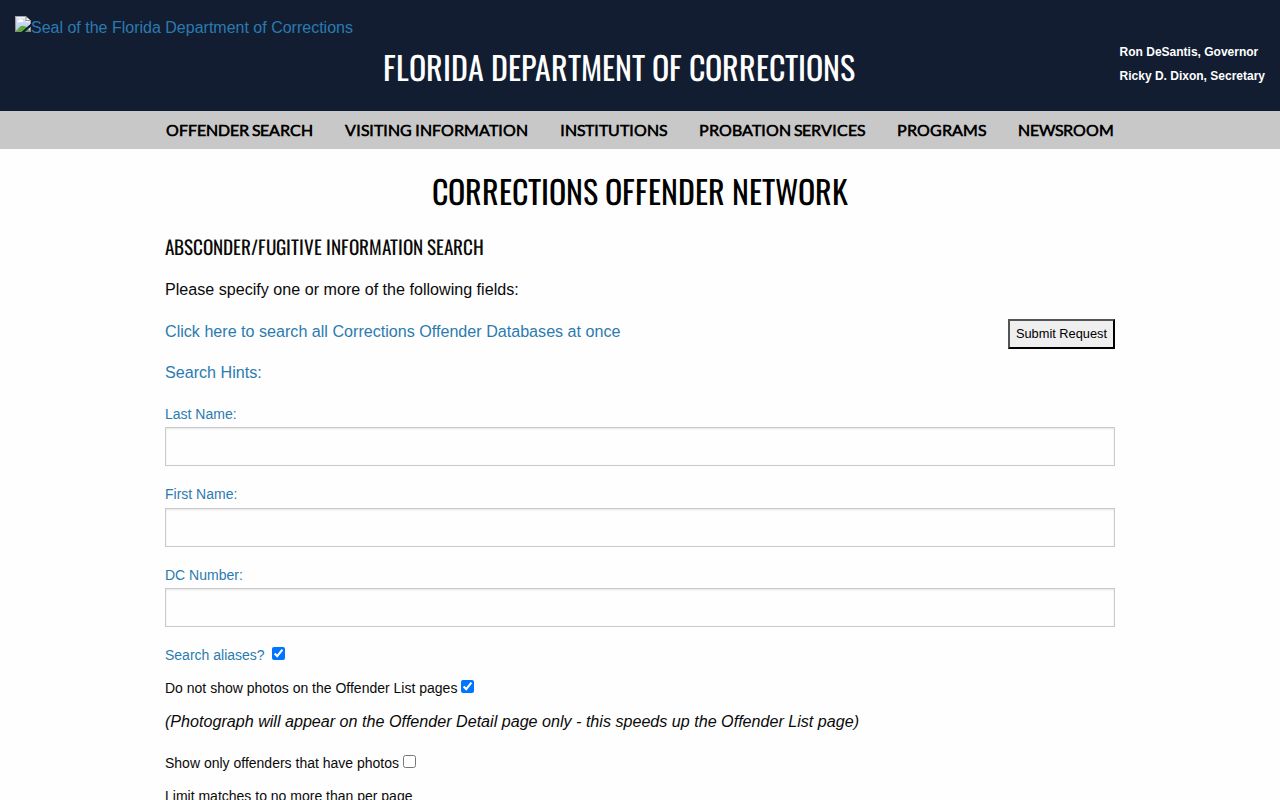 Lake County post-release absconder record search in Florida corrections