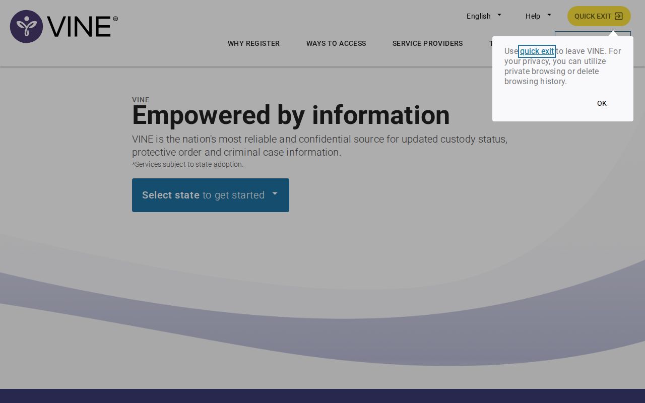 Lake County VINELink release check state-selection screen