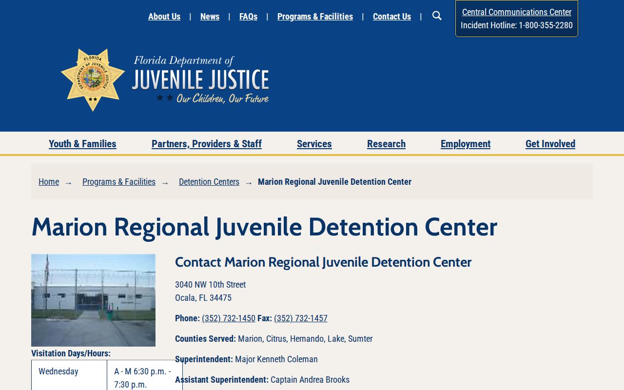 Marion Regional Juvenile Detention Center authorized release information for Lake County